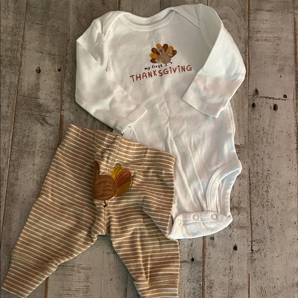 Carter's White and Tan Thanksgiving Set
